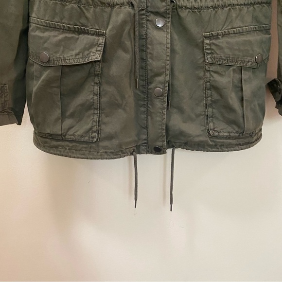 BLANC NOIR Cotton Hooded Utility Jacket Olive Green Zipper Button Size XS - Picture 4 of 9